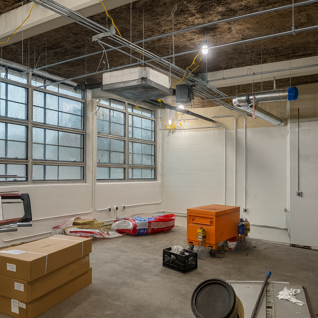 Commercial electrical installation in progress inside an industrial facility